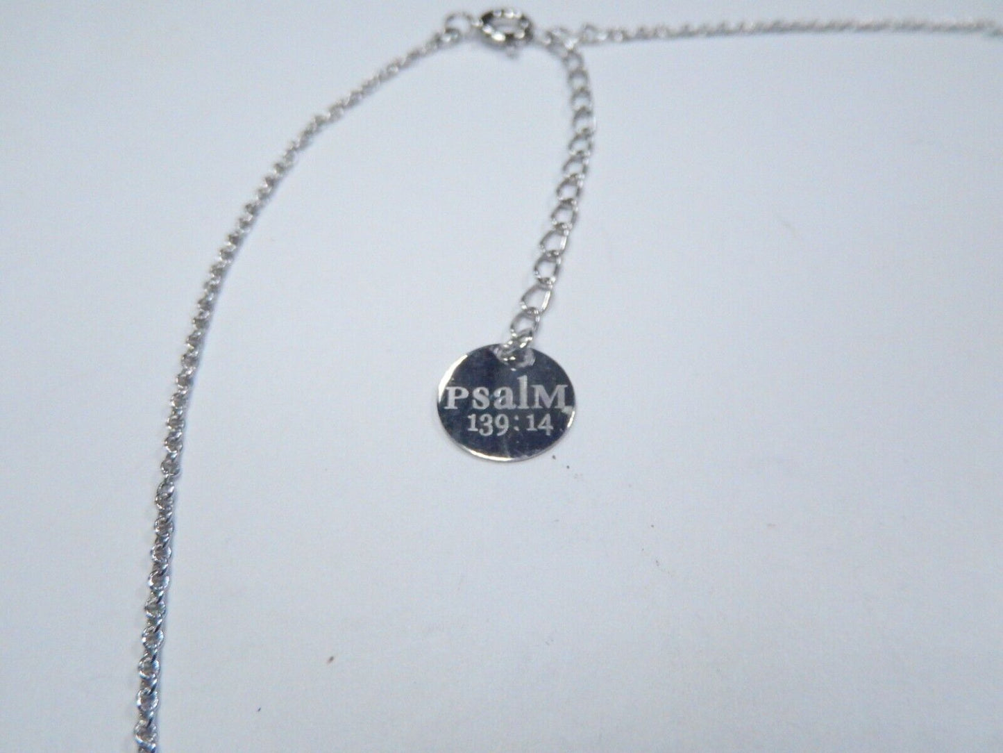 Sterling Silver Bible Verse Psalm 139:14 Engraved Spiritual Pendant Necklace