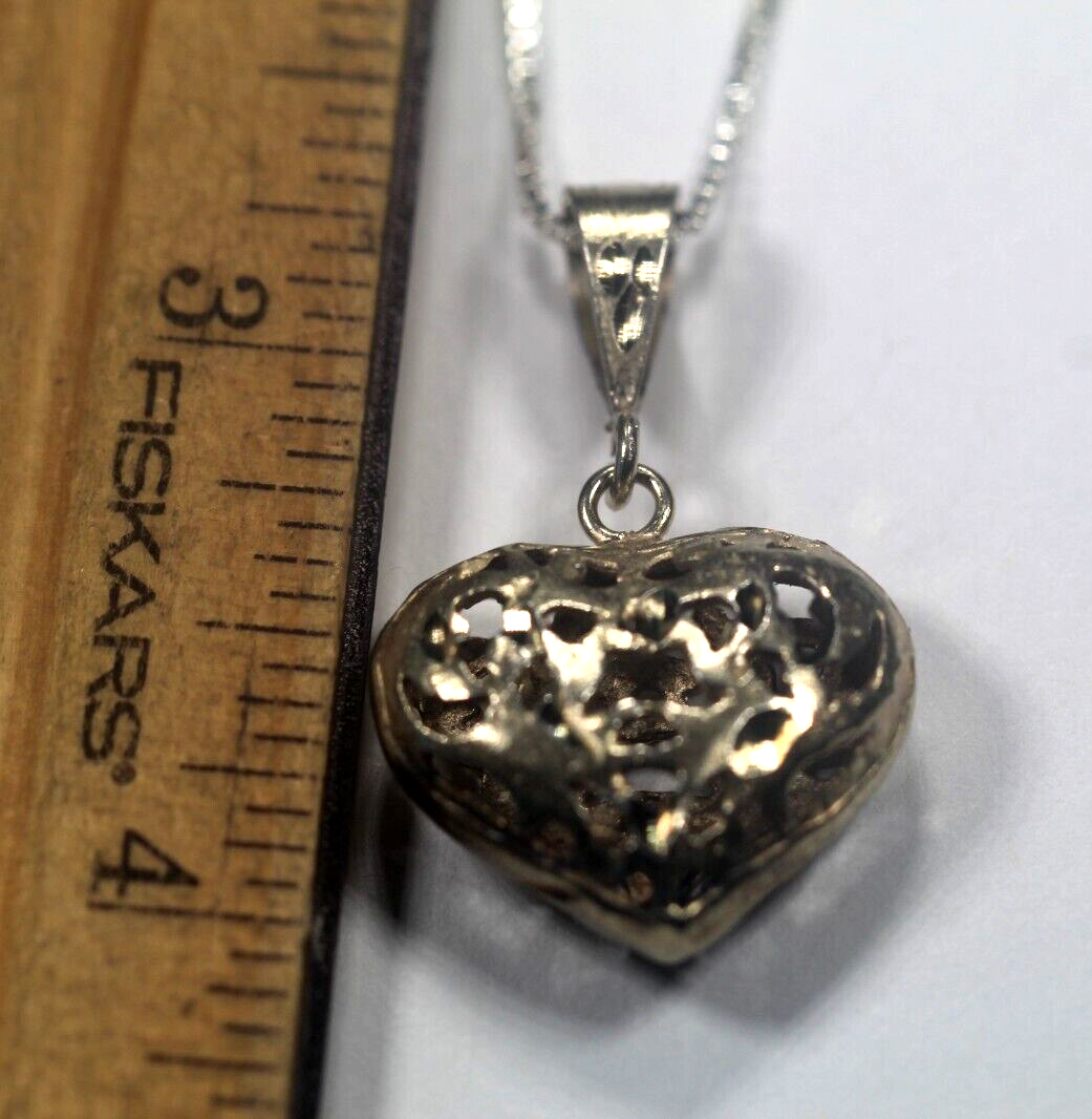 Gold Vermeil Sterling Silver Filigree Heart Pendant Diamond Cut w/20" Chain