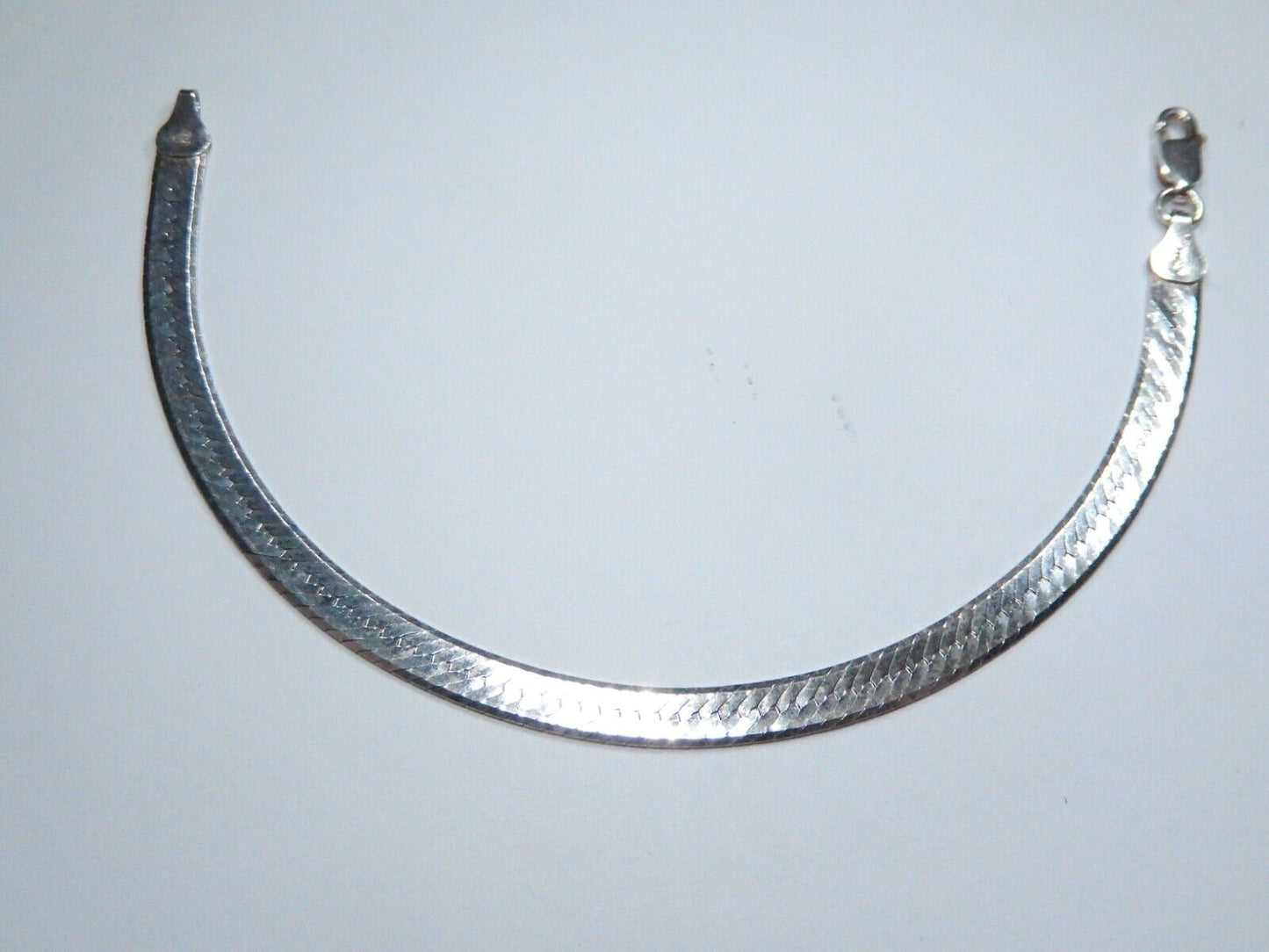 Italy 925 Sterling Silver Herringbone Flat Bracelet Diamond Pattern Reversible