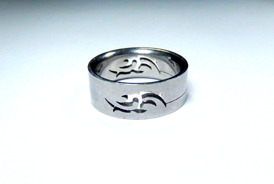 8mm Stainless Steel Decorative Cut Out Satin Finish Flat Wedding Band Sz 8.5