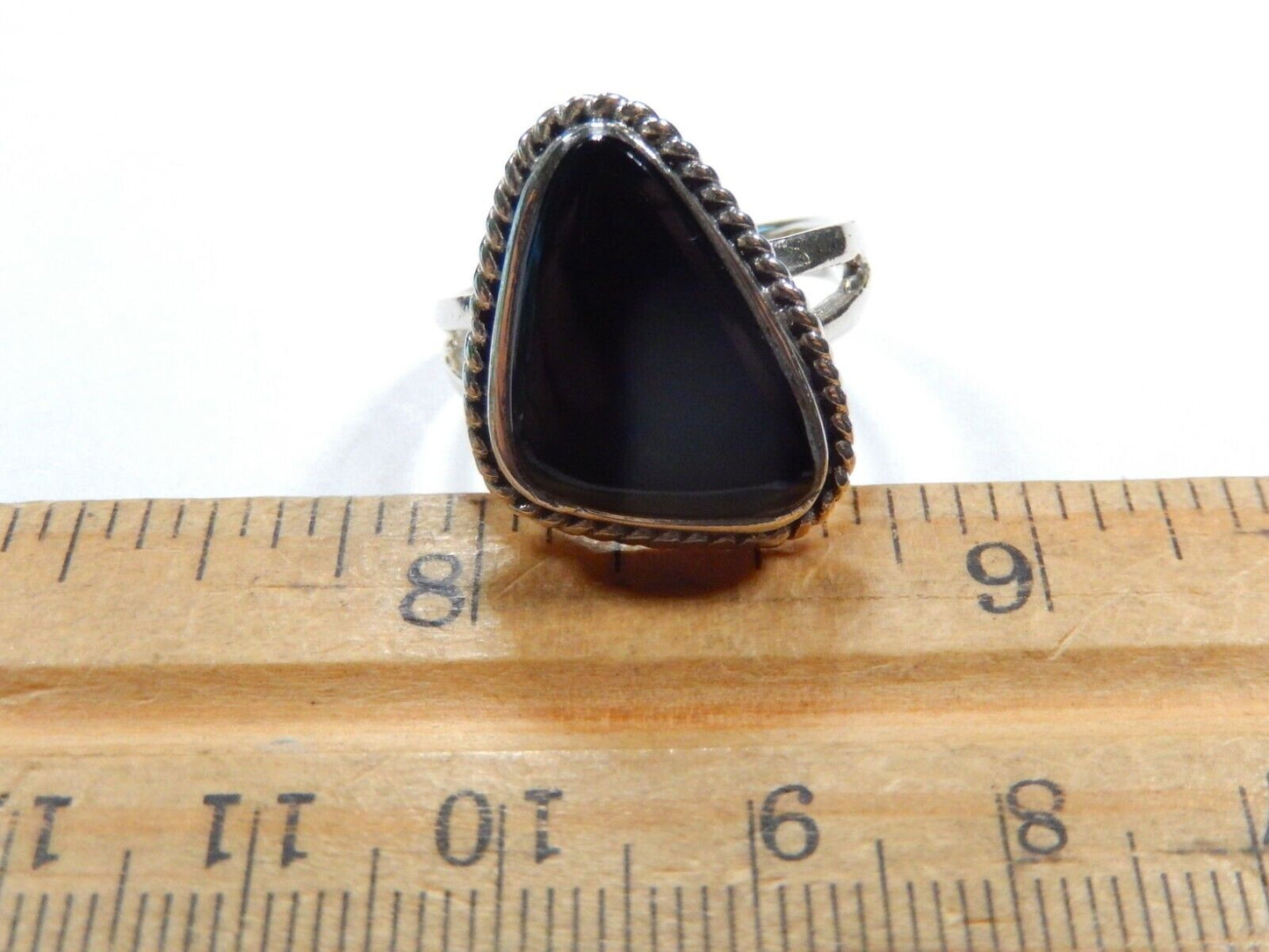 *VINTAGE*  Sterling Silver Southwest Black Onyx Ring  Sz 8.75