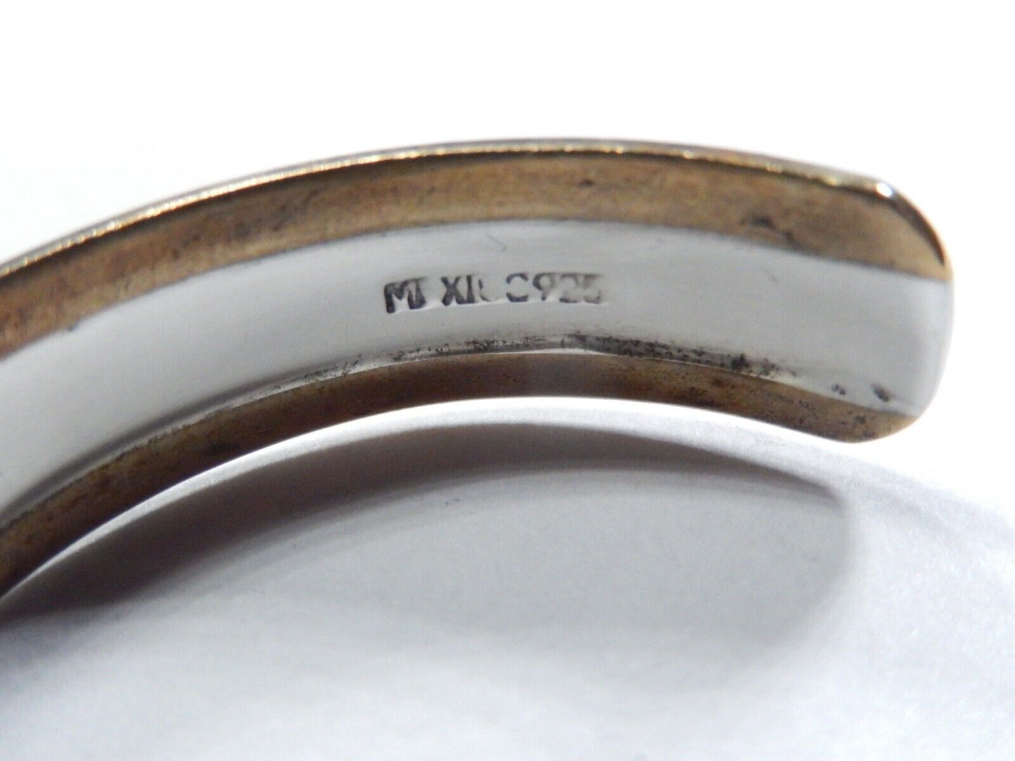 *VINTAGE*  MEXICO 925 Sterling Silver Brass Rim Cuff Bracelet 7/16" Wide - 14.8G