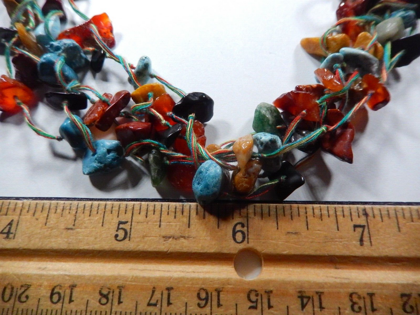 *VINTAGE* Native American Multi Gemstone Beaded Necklace 6 Strand 18" Length