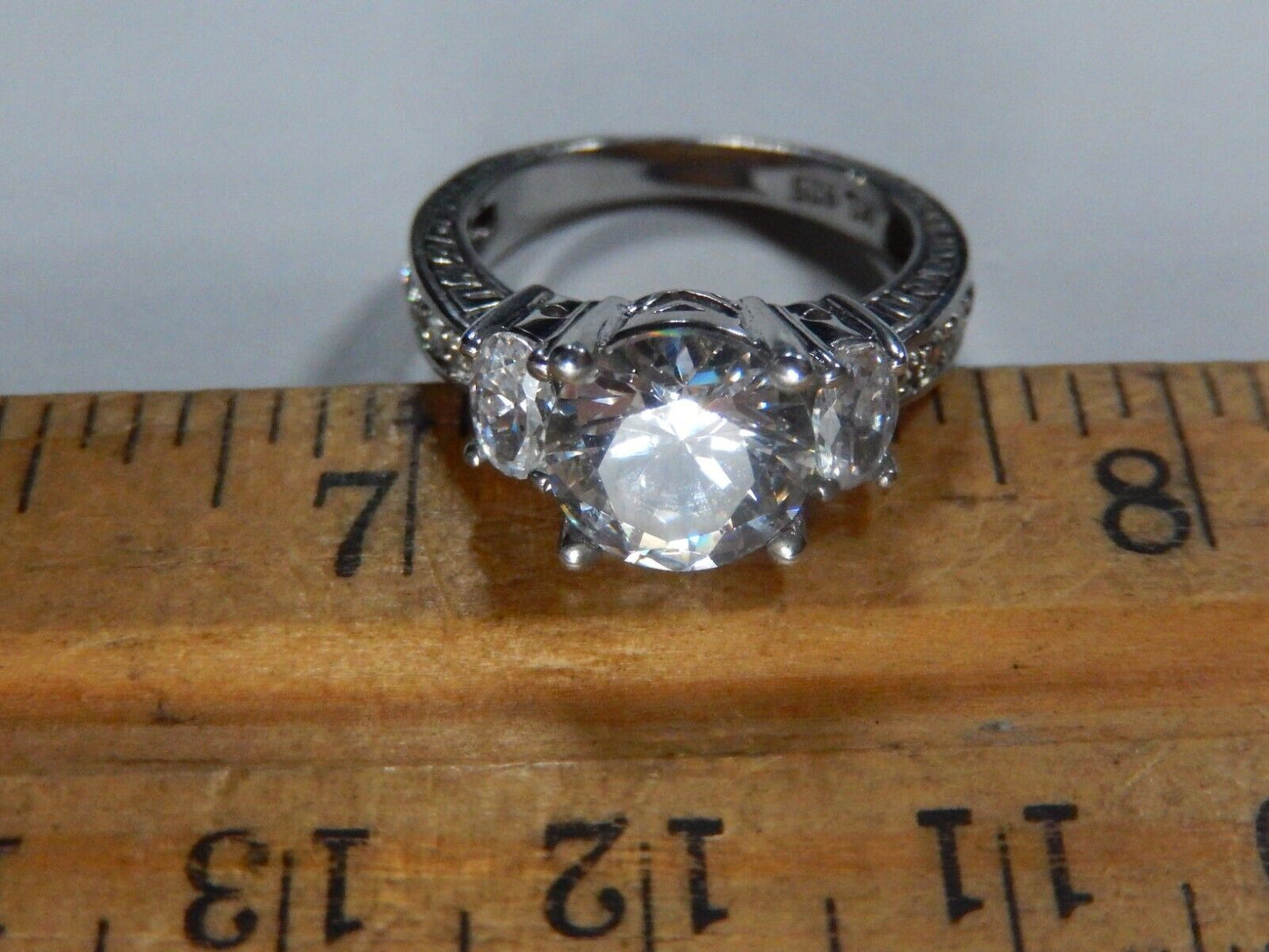 VINTAGE 2.5 TCW Round Cut 3-Stone Wedding Engagement Ring Sterling 925 Size 4.75