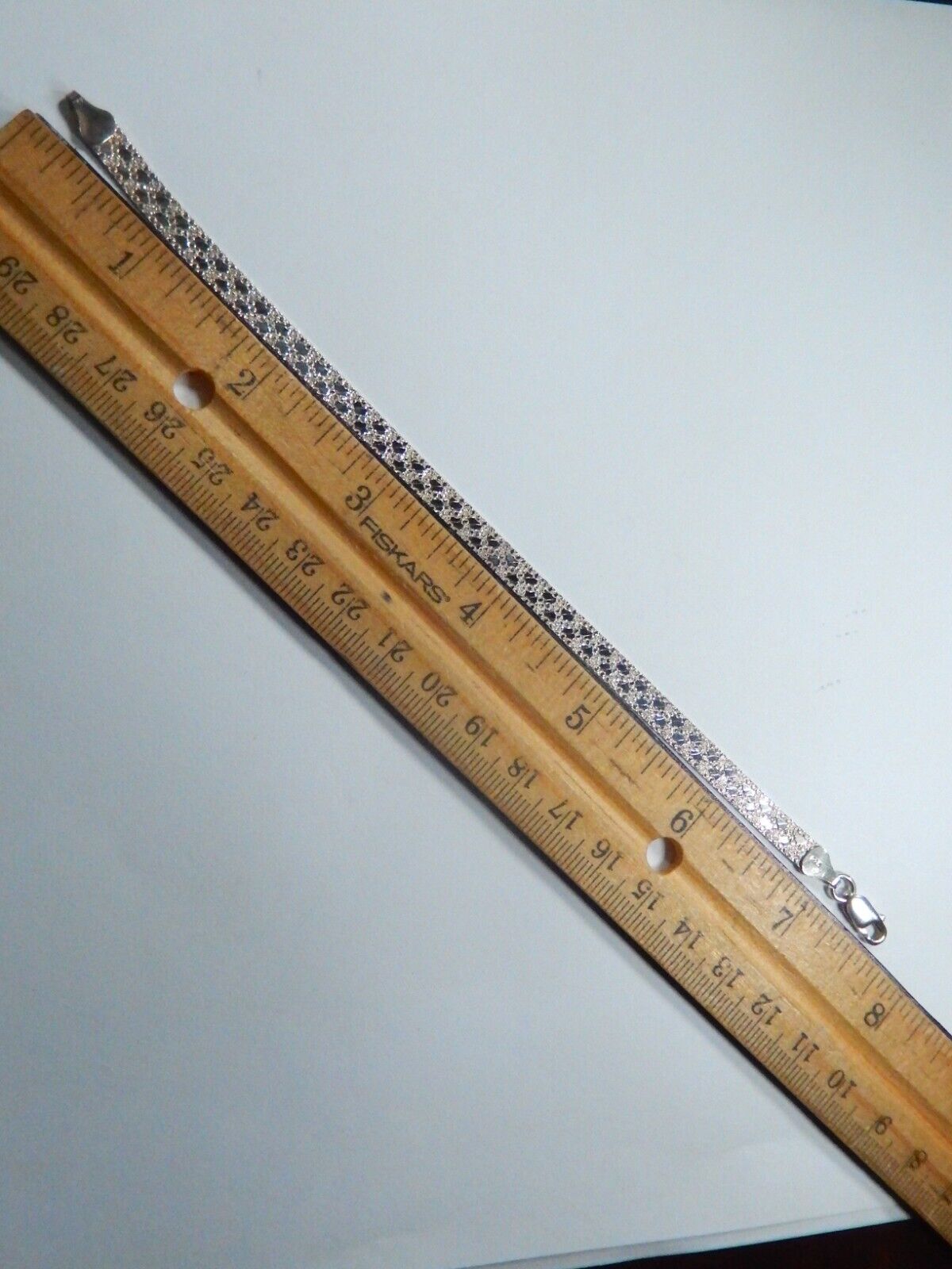 Italy 925 Sterling Silver Herringbone Flat Bracelet Diamond Pattern Reversible