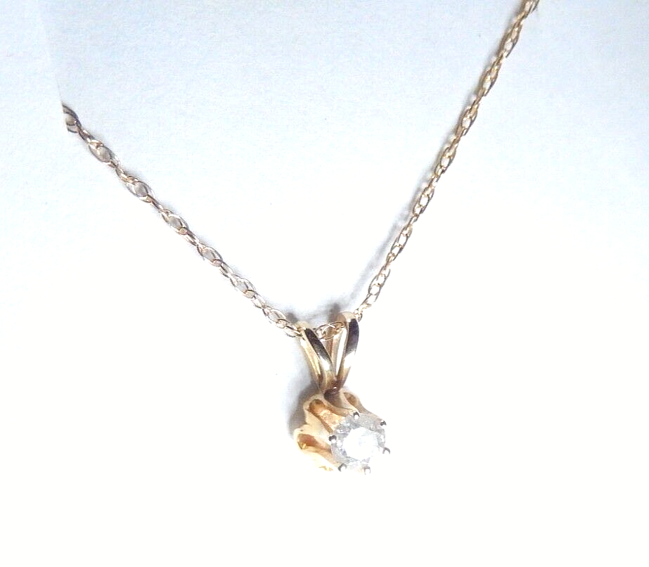 14k Yellow Gold 1/8 Ct Diamond Solitaire Buttercup Pendant 18" Necklace Chain