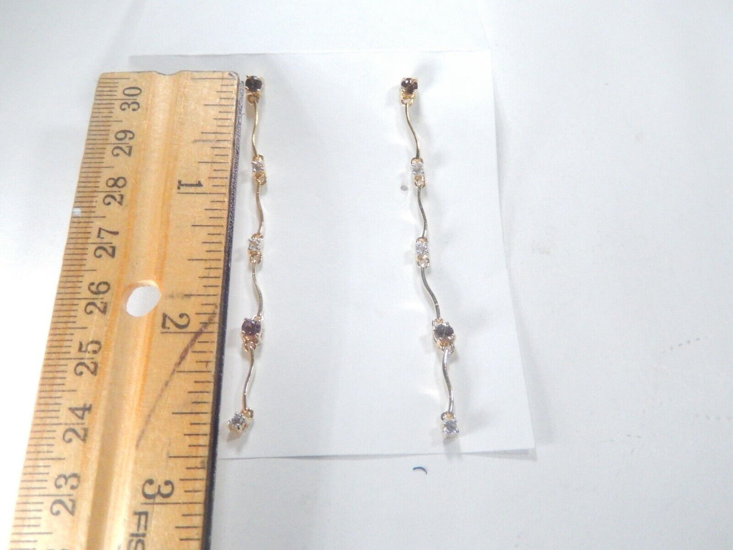 *VINTAGE*  14K Yellow Gold  2.5" Long Dangle Amethyst & Diamond Post Earrings
