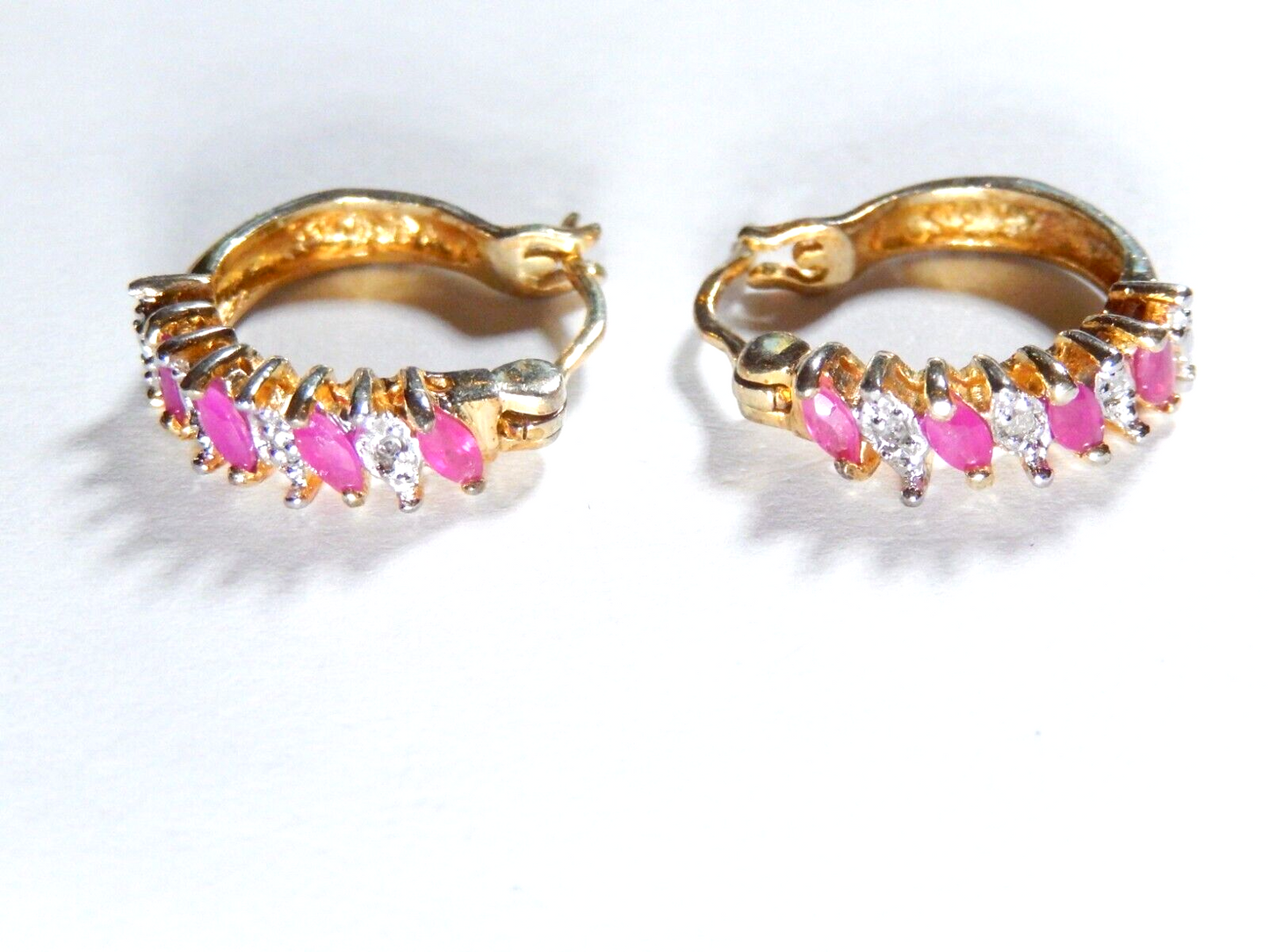 Sterling Silver Vermeil Marquise Ruby & Diamond Accent Huggie Hoop Earrings
