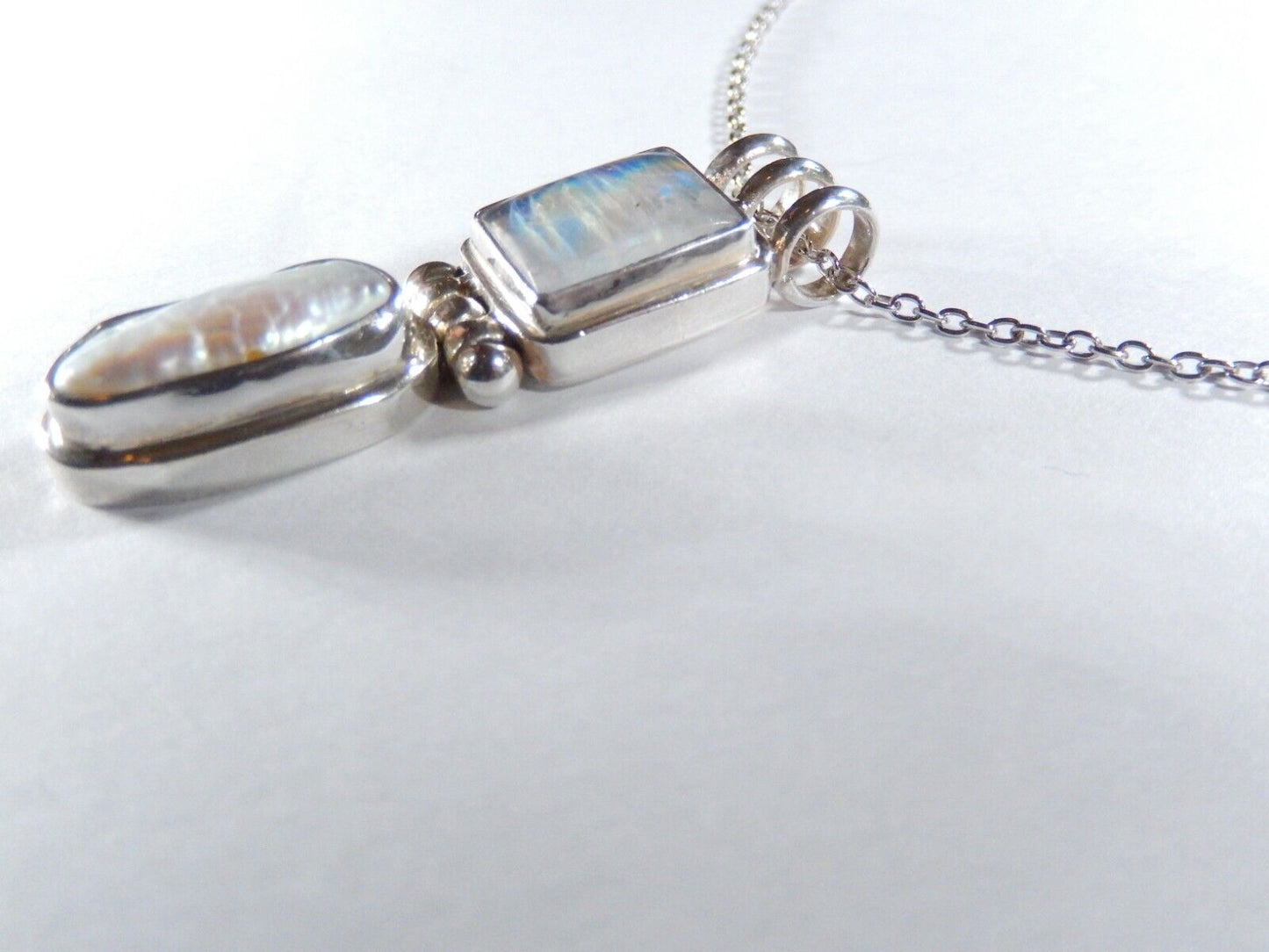 Natural Mother Of Pearl 925 Solid Genuine Sterling Silver Pendant w/18"chain