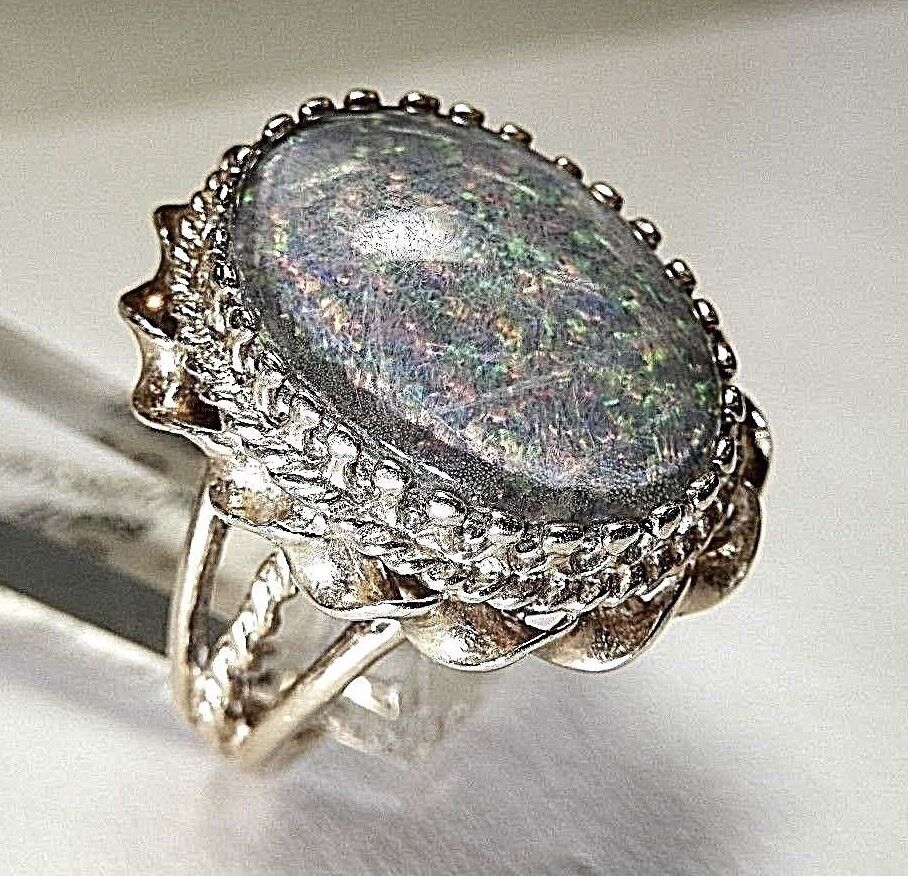 LARGE Vintage 10k Solid Yellow Gold Opal Ring 17x13mm Large Opal Stone Size 7