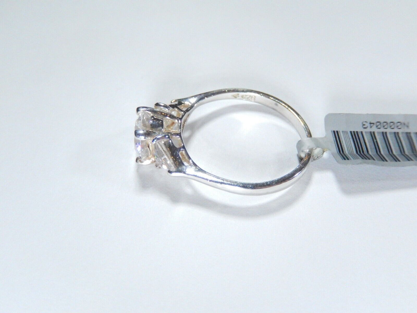 Sterling Silver Three Stone 3.00 CT CZ Trillion/Round Cut Engagement Ring Sz 9.5