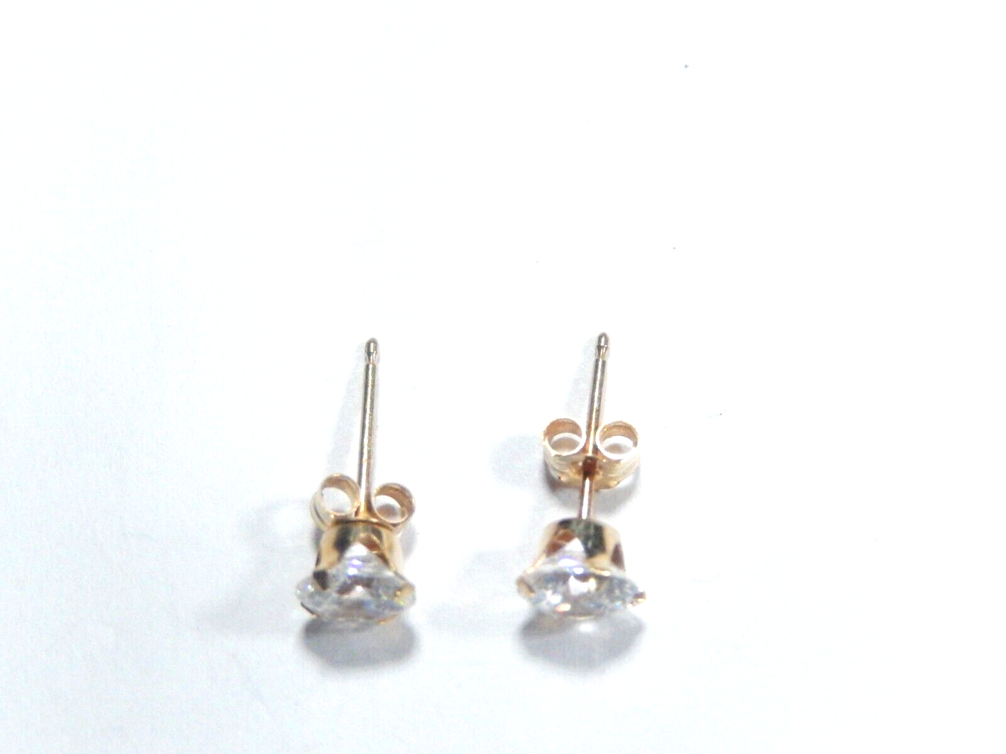 14K Yellow Gold Round Solitaire  1CT Cubic Zirconia Push Back Ear Stud Earrings