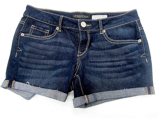 NWT Women’s Aeropostale Midi Denim Shorts Dark Wash Cuffed Size 4