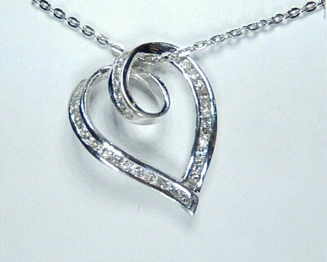 *NWT*  10K White Gold 1/3CT Real Diamond  Heart Shape Pendant & 18" Chain