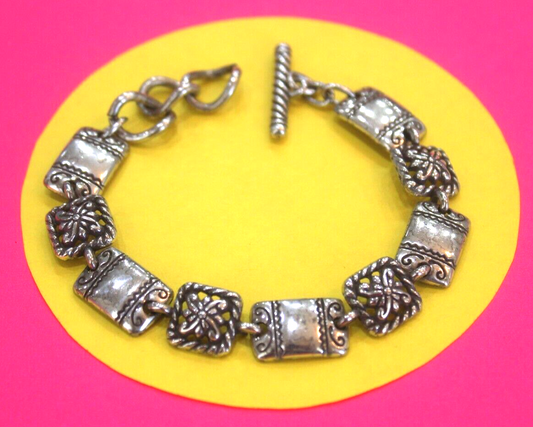 RETIRED Brighton Decorative Square & Retangle Silvertone Link Bracelet