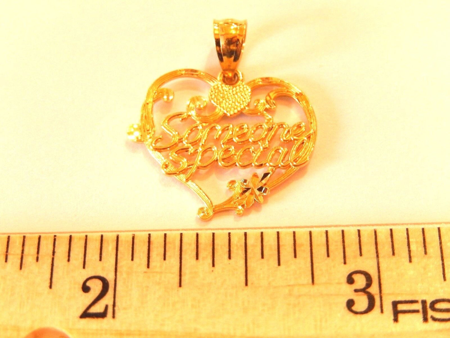 14K Yellow Gold  Diamond Cut 'Someone Special' Heart Love Charm Pendant
