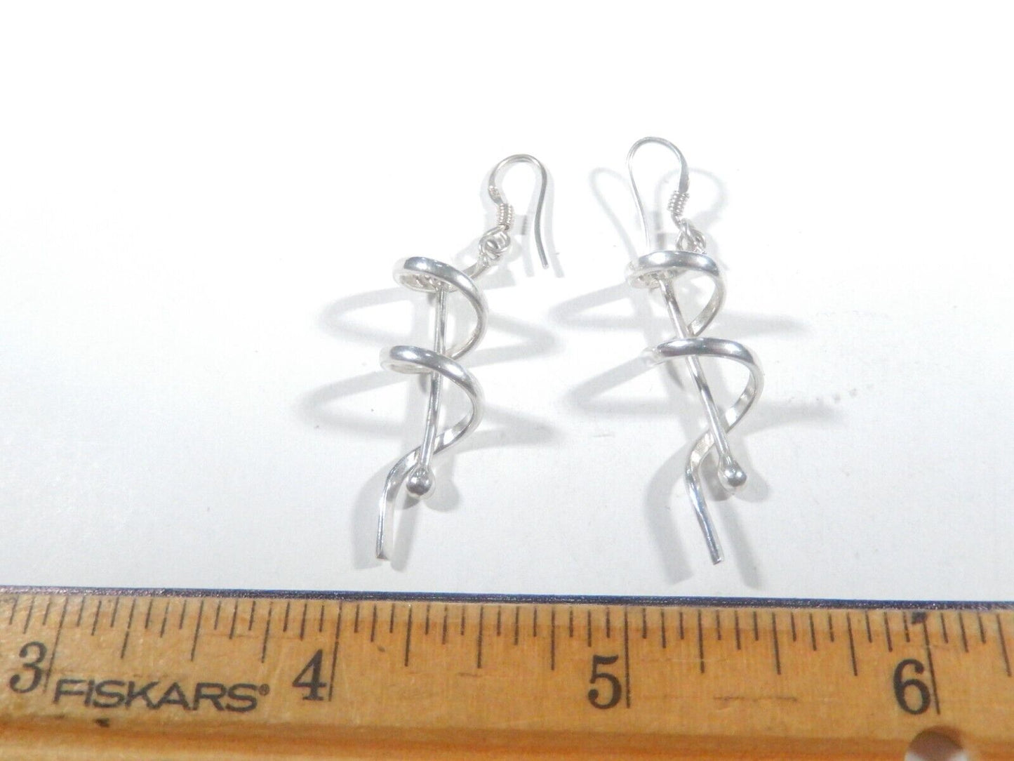 *VINTAGE*  925 Sterling Silver Spiral Dangle Drop French-hook Earrings 2" Tall