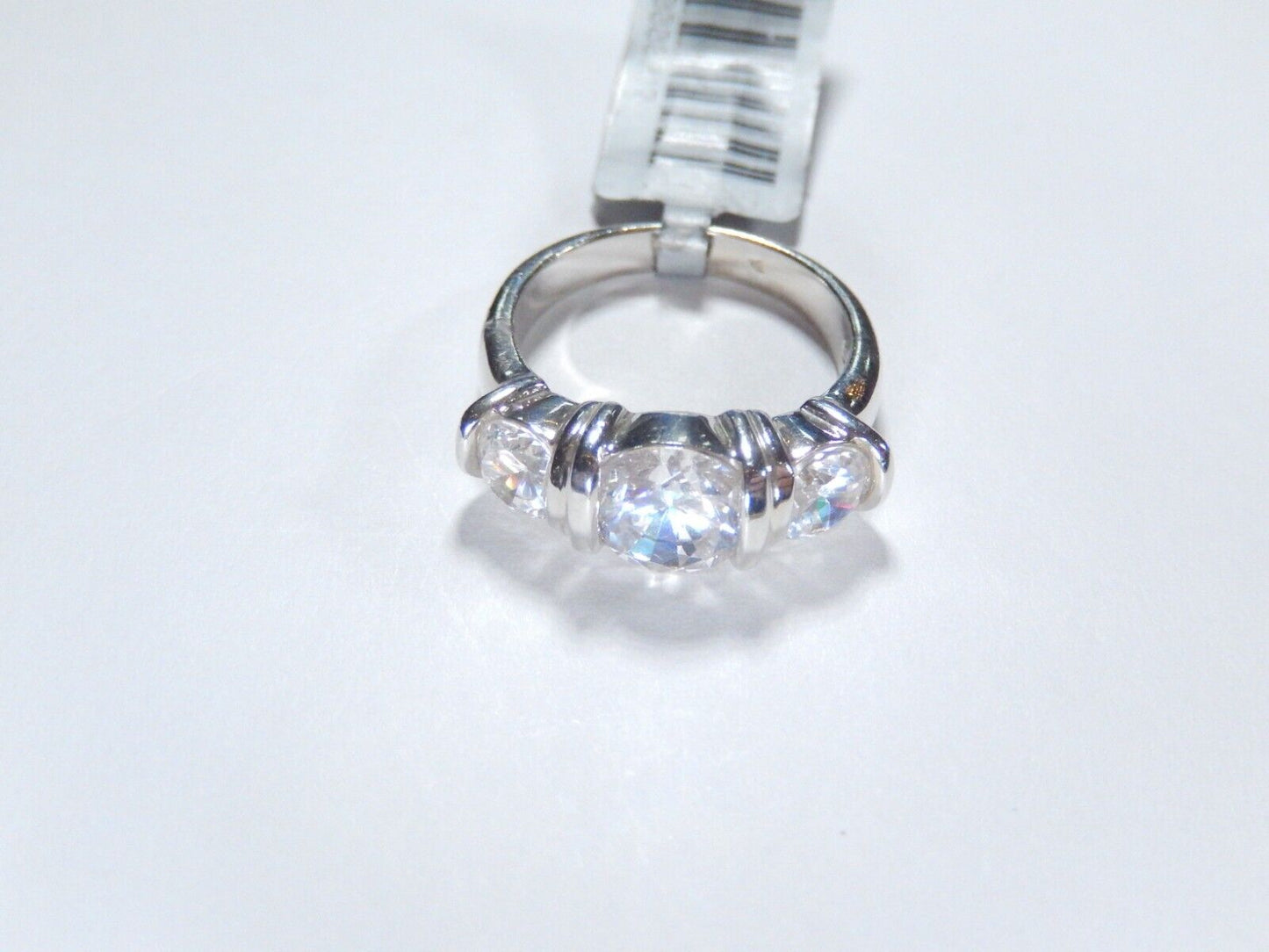 *VINTAGE*  Sterling Silver Three Stone 1.25 CT Round Cut CZ Engagement Ring Sz 5