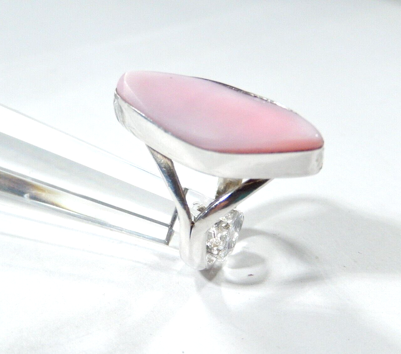 *VINTAGE*  Pink Chalcedony Gemstone Handmade 925 Sterling Silver Ring Size 6.25