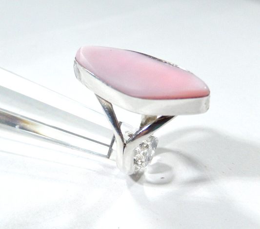 *VINTAGE*  Pink Chalcedony Gemstone Handmade 925 Sterling Silver Ring Size 6.25