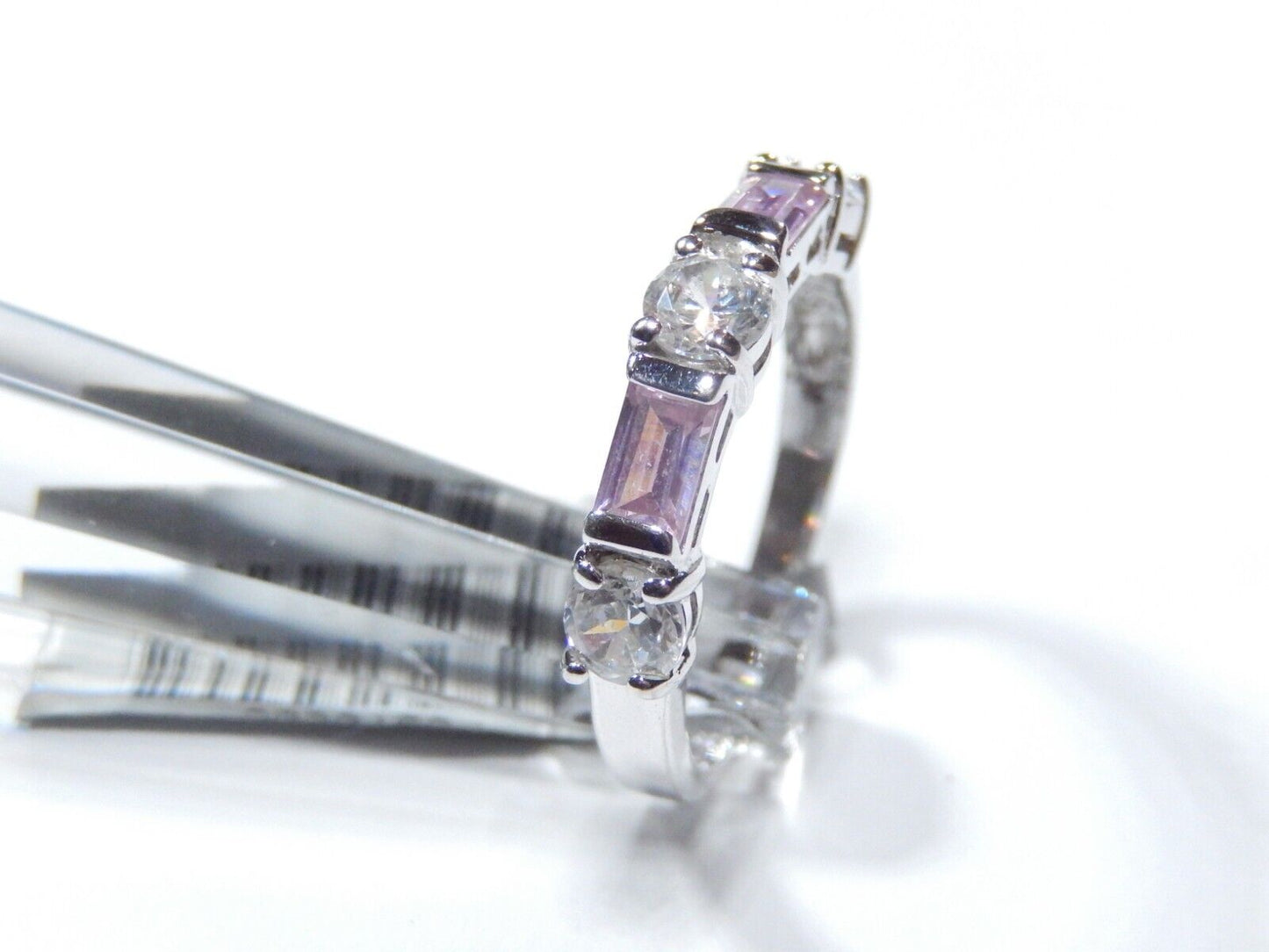 *VINTAGE* Sterling Silver 1.25 CT Pink and White CZ Band Ring Size 7