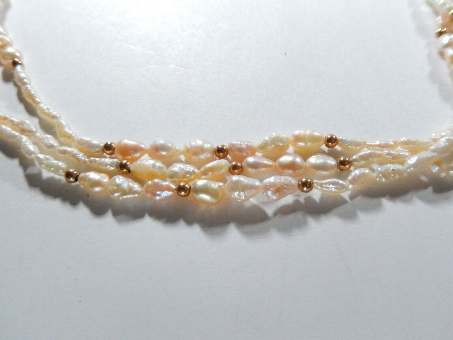 *VINTAGE* 14k Yellow Gold Three Strand Beads & Rice Pearl Beaded 18"Necklace