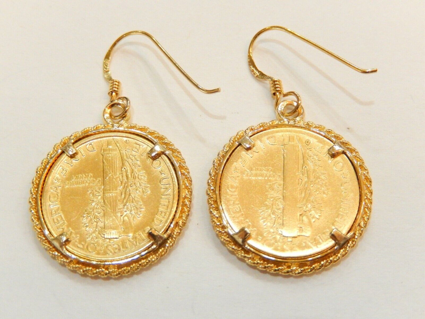 *VINTAGE*  VERMEIL GOLD  1927 & 1936 SILVER Mercury Dime Sterling Earrings