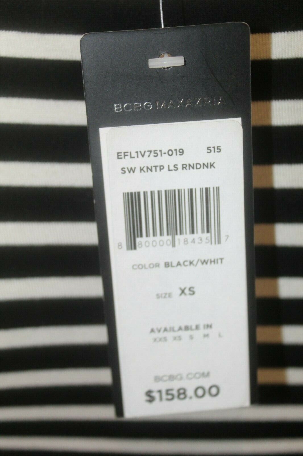 *NWT* $158. BCBG MAXAZRIA Women 3/4 Sleeve Stretch Top Blouse Black/White Sz XS