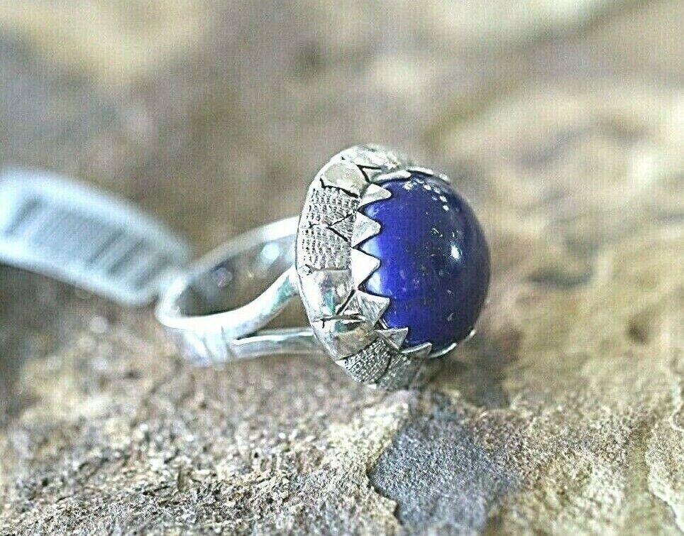 *VINTAGE* SIGNED STERLING SILVER MEXICO LAPIS LAZULI LARGE DOME  RING SIZE 9