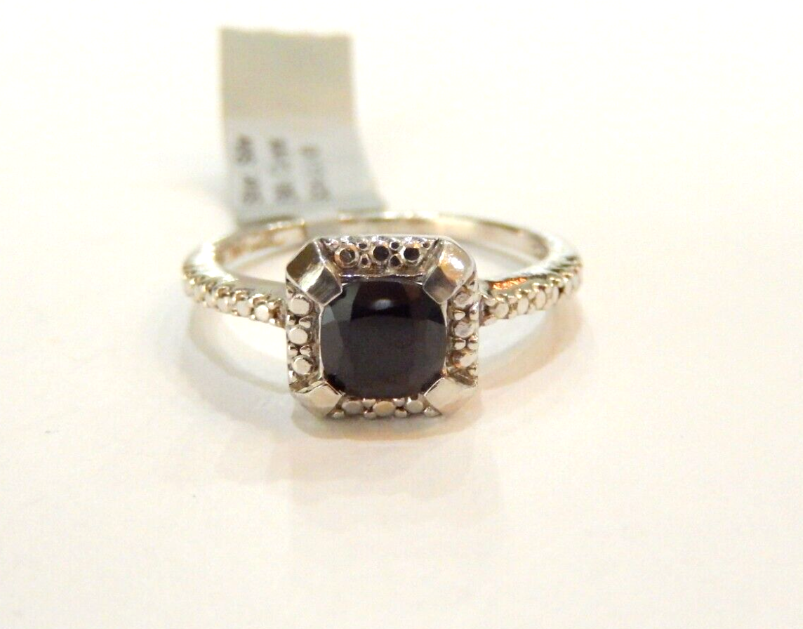 *VINTAGE*  Sterling Silver Cushion Cut Black  Onyx Ring Size 10.25