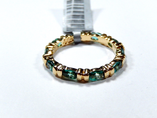 *VINTAGE* Gold Vermeil Sterling Silver Lab Created EMERALD ETERNITY RING Sz 9.75