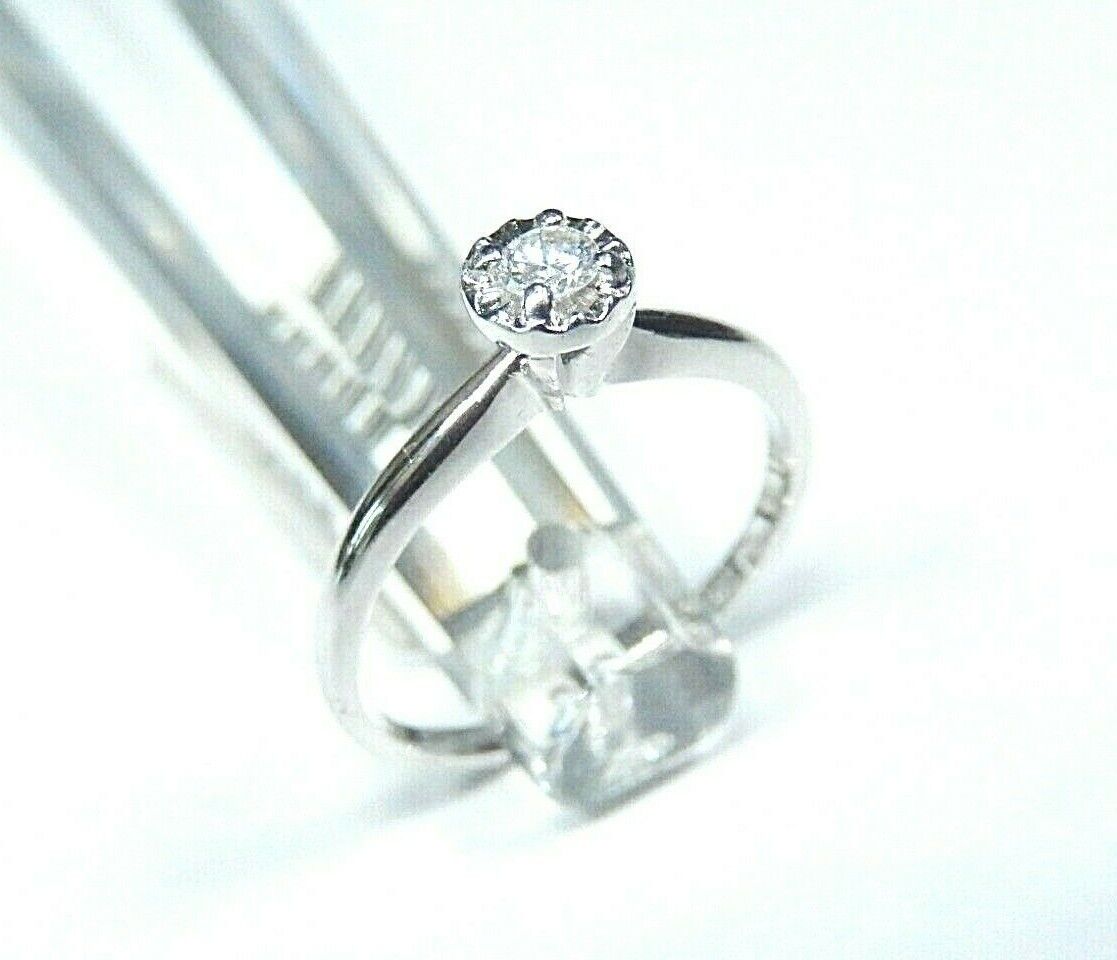 *NWT* 10K White Gold 1/10CT Diamond Solitaire Engagement Wedding Ring Sz 5.25