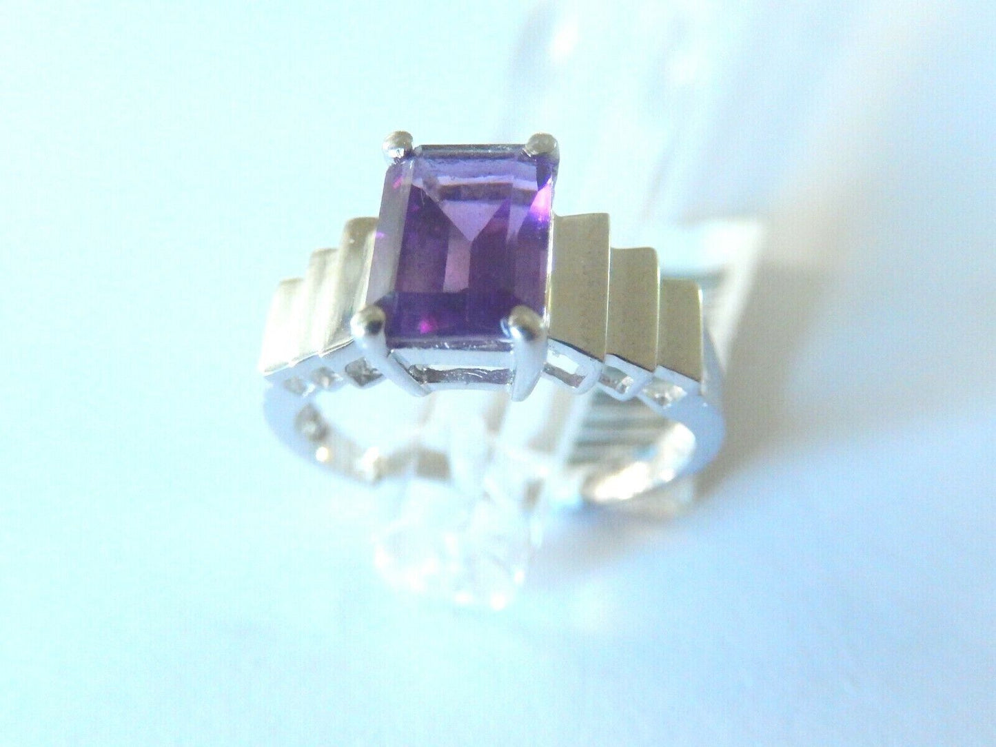1.5 CT Emerald Cut February Birthstone Amethyst 10K WhiteGold Solitaire Ring 7.5