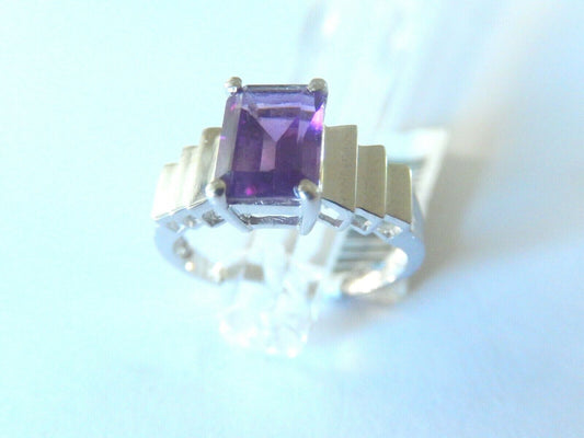 1.5 CT Emerald Cut February Birthstone Amethyst 10K WhiteGold Solitaire Ring 7.5