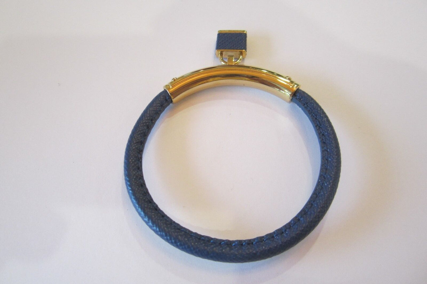 NWOT Michael Kors  Logo Lock Blue Leather Gold Tone Bangle Bracelet *STUNNING*