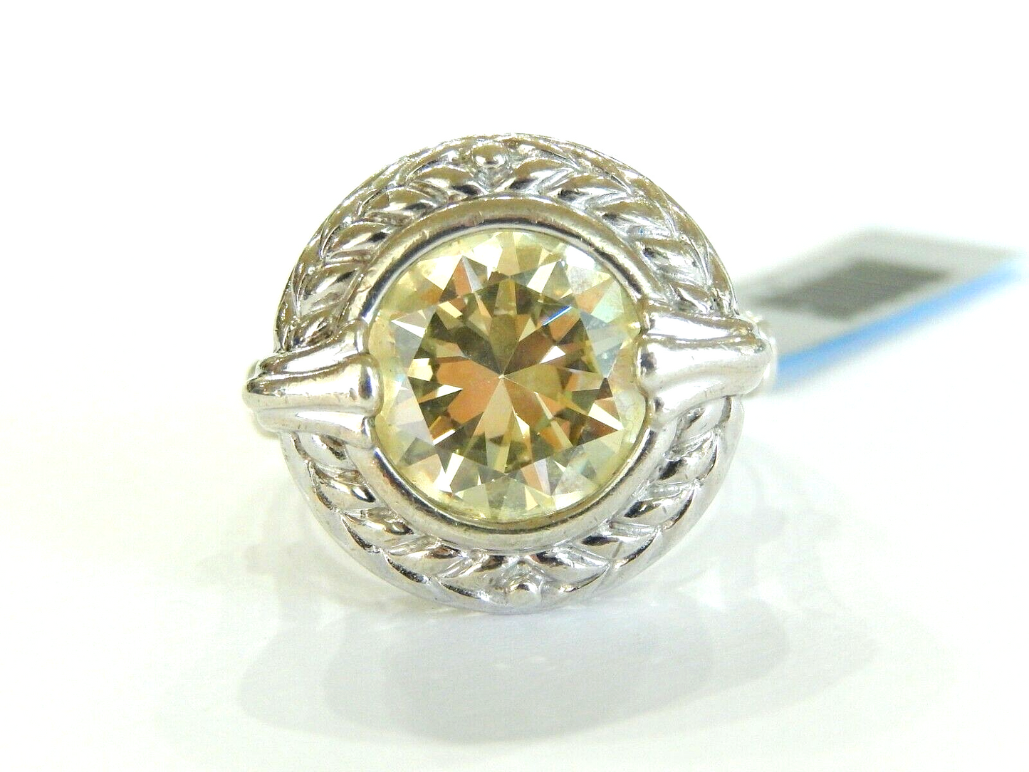*VINTAGE* LARGE  Sterling Silver 925 Size 8.5 Yellow Clear CZ Ring