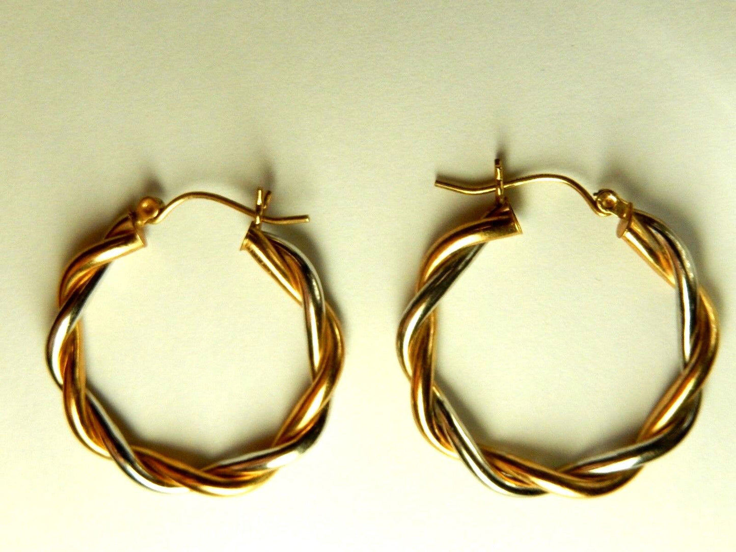 14k Solid Yellow/White Gold  High Fashion Round Twisted Hoop Pierced Earrings.