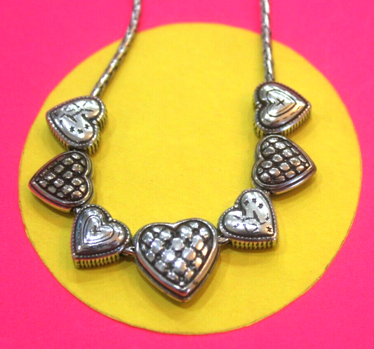RETIRED BRIGHTON SILVERTONE ORNATE SLIDER MULTI CHARM HEART CHAIN NECKLACE