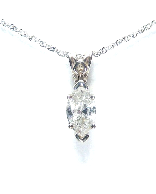 14K White Gold .50 Ct Marquise Cut Natural VS Diamond Solitaire Pendant 18"Chain