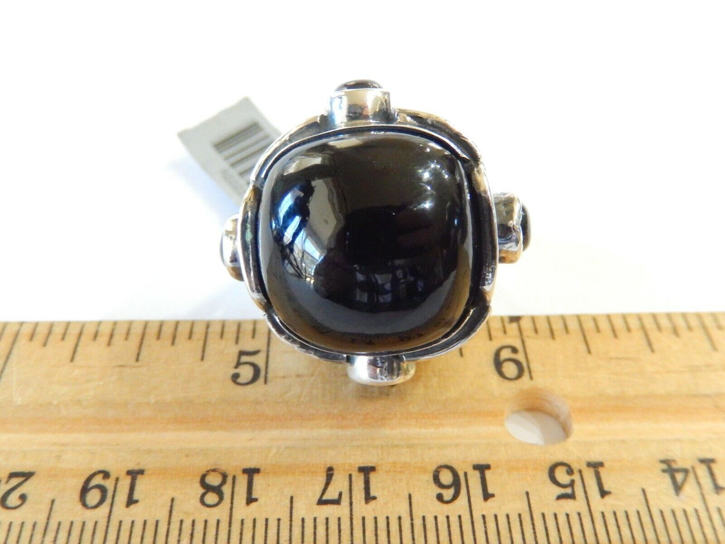 *VINTAGE*  LARGE - Sterling Silver Hand Made Black Onyx Gemstone Ring Size 5