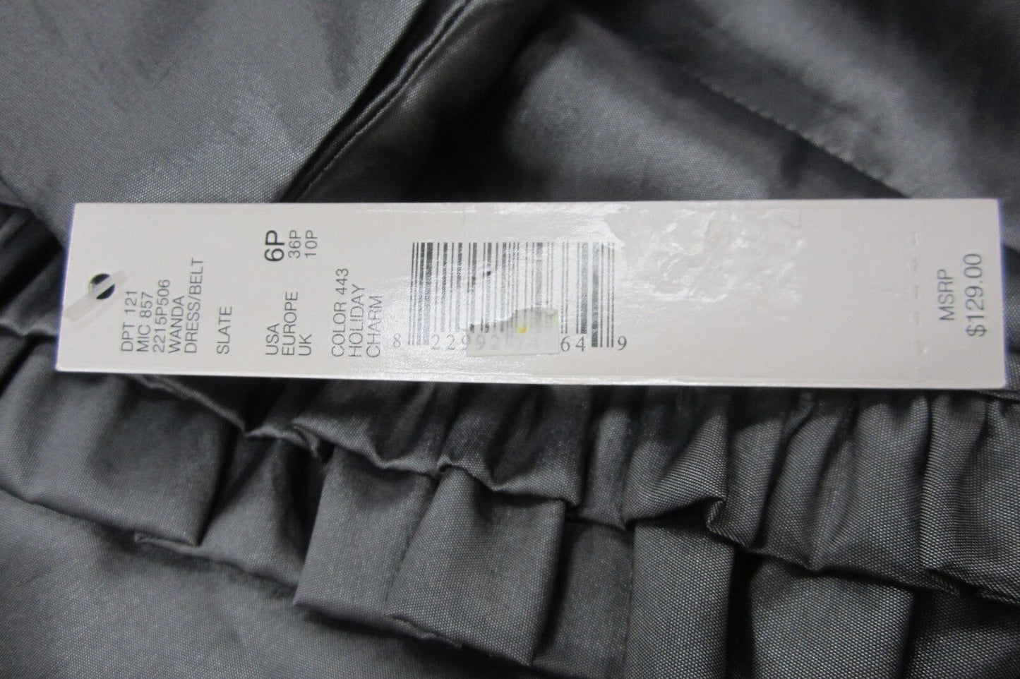 NWT Alex Marie Wanda Slate Gray Satin Shantung Ruffled Social Dress Size 6P