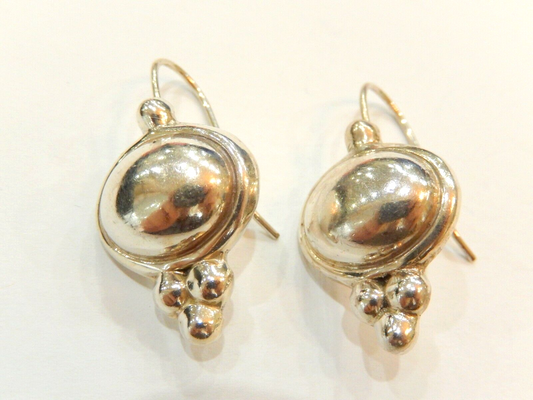 *VINTAGE* Cab Decorative Earrings Sterling Silver 925 Mexico  1.5"