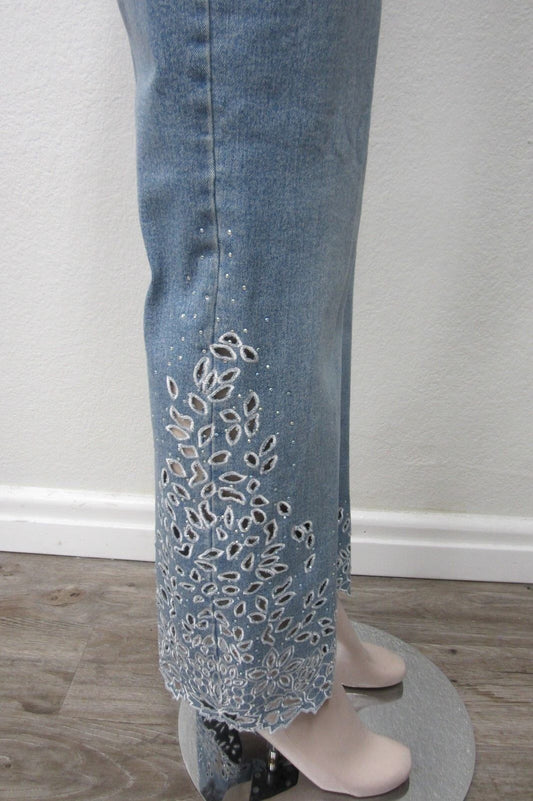 Very Vera Jeans Peek-a-Boo Holes Leg Embellished Jewels Size 6 x L31"