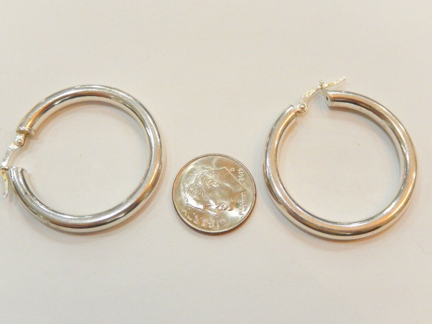 925 Sterling Silver Italian 4mm Tube Plain Hoop Polished Earrings 1.25"