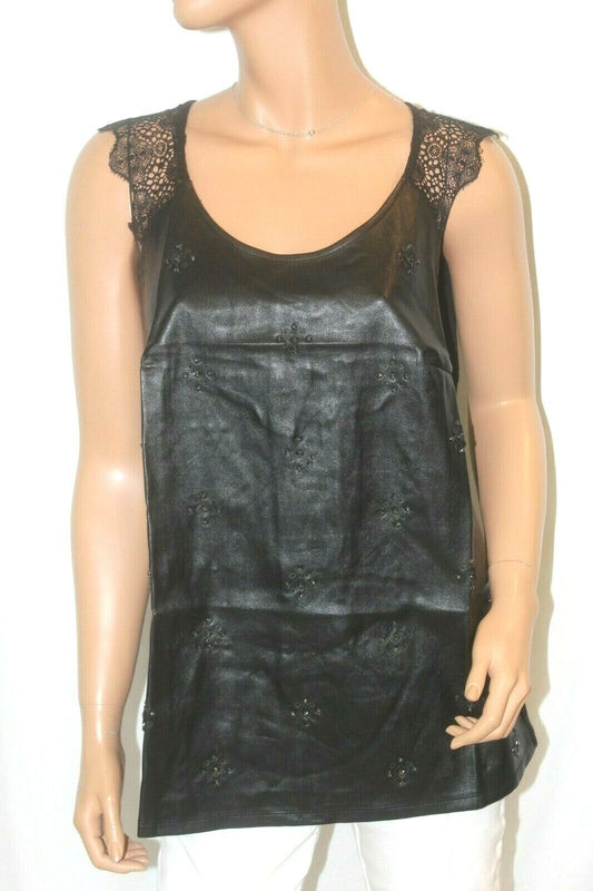 *NWT* $70. LANE BRYANT Womens Faux Leather Peplum Rhinestone "CUTE" Blouse 14/16