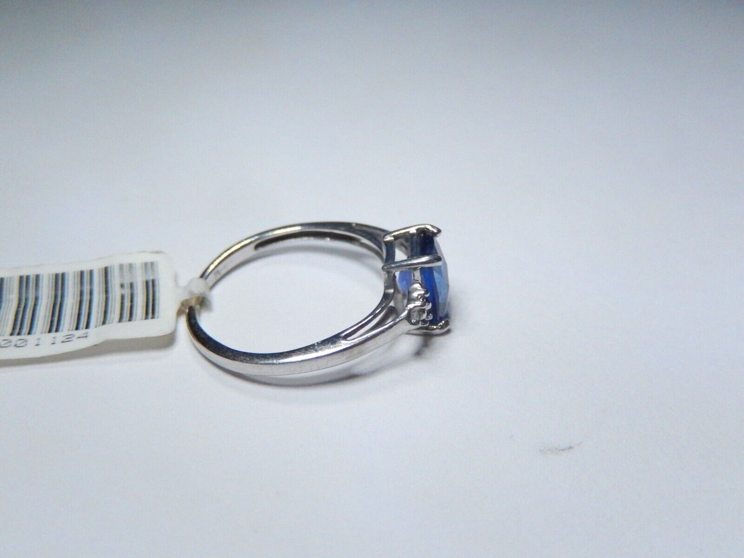 *VINTAGE* 10k White Gold Lab Created Checkerboard Cut Sapphire &Diamond Ring 5.5