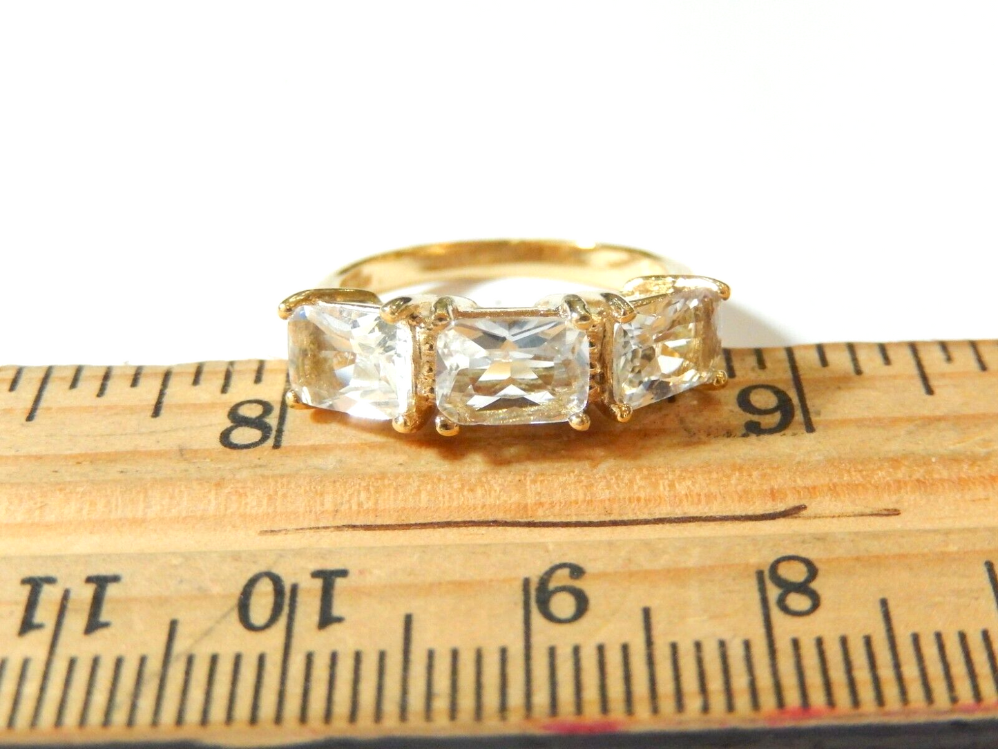 14K Yellow Gold  Vermeil  3.00 CT CZ Three Stone Ring Size 7