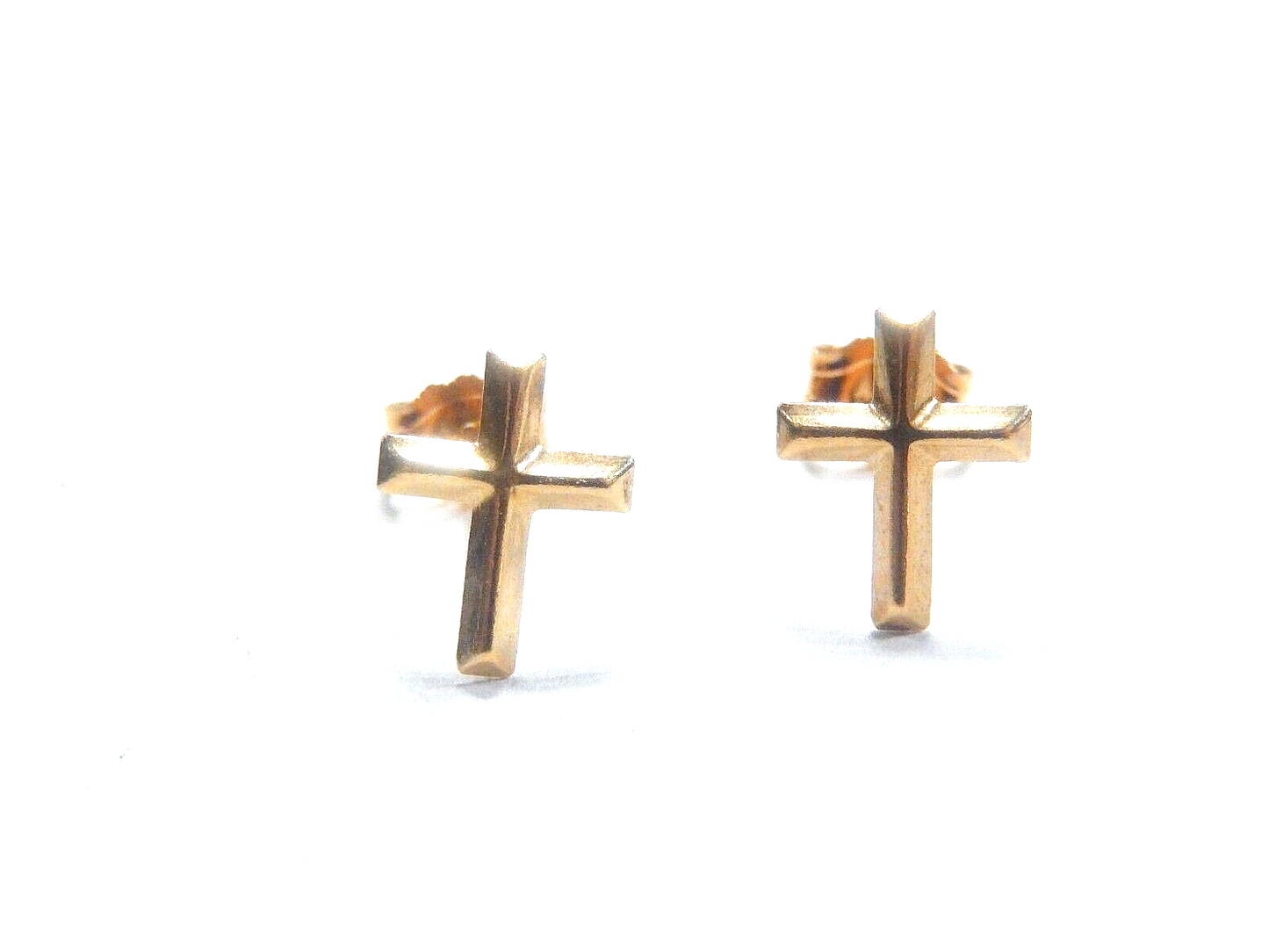 14K Yellow Gold Religious Cross Stud Post Earrings Ear Studs
