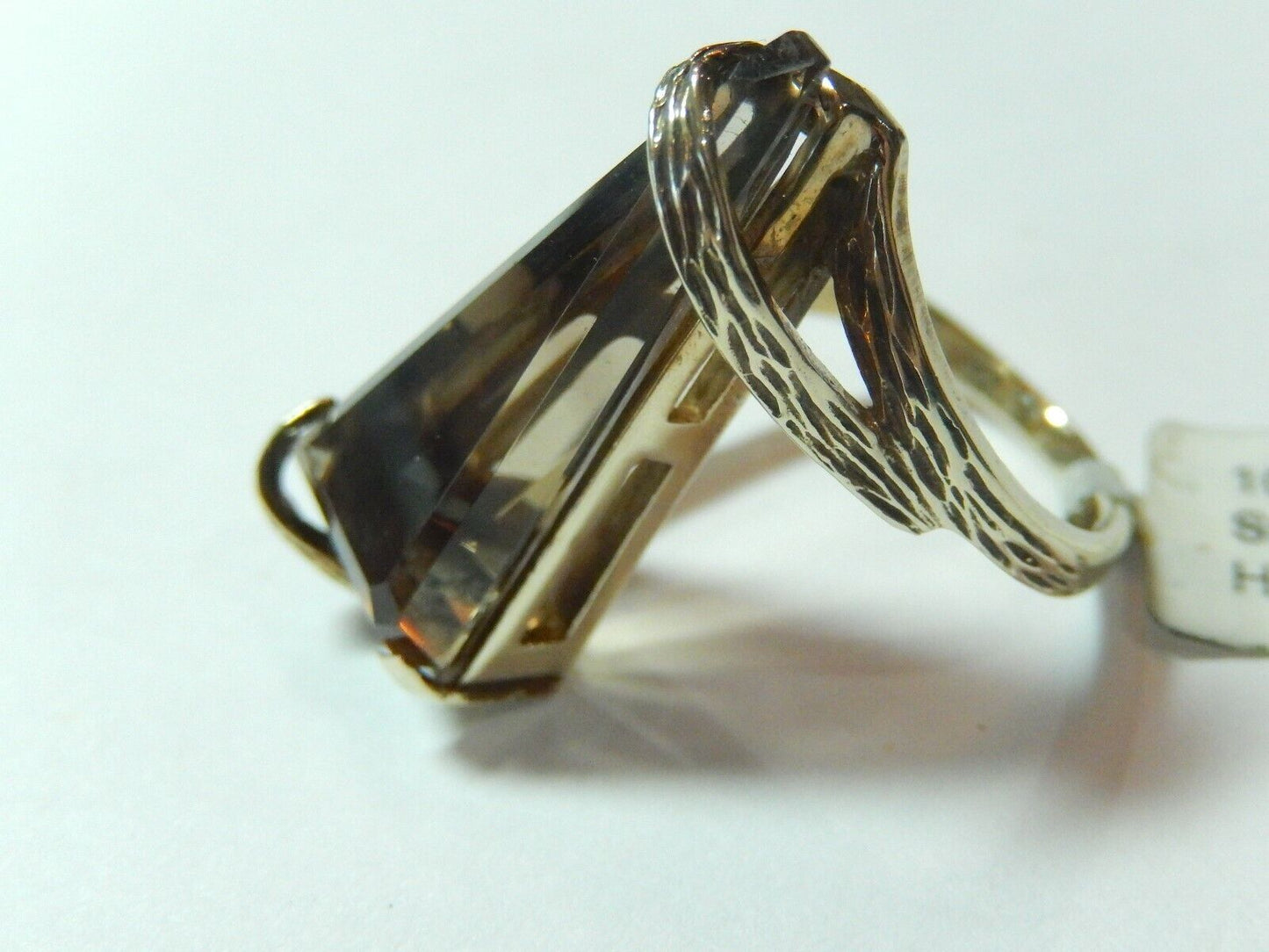 *VINTAGE*  LADIES 10K YELLOW GOLD FANCY CUT SMOKY QUARTZ SOLITAIRE RING SZ 6