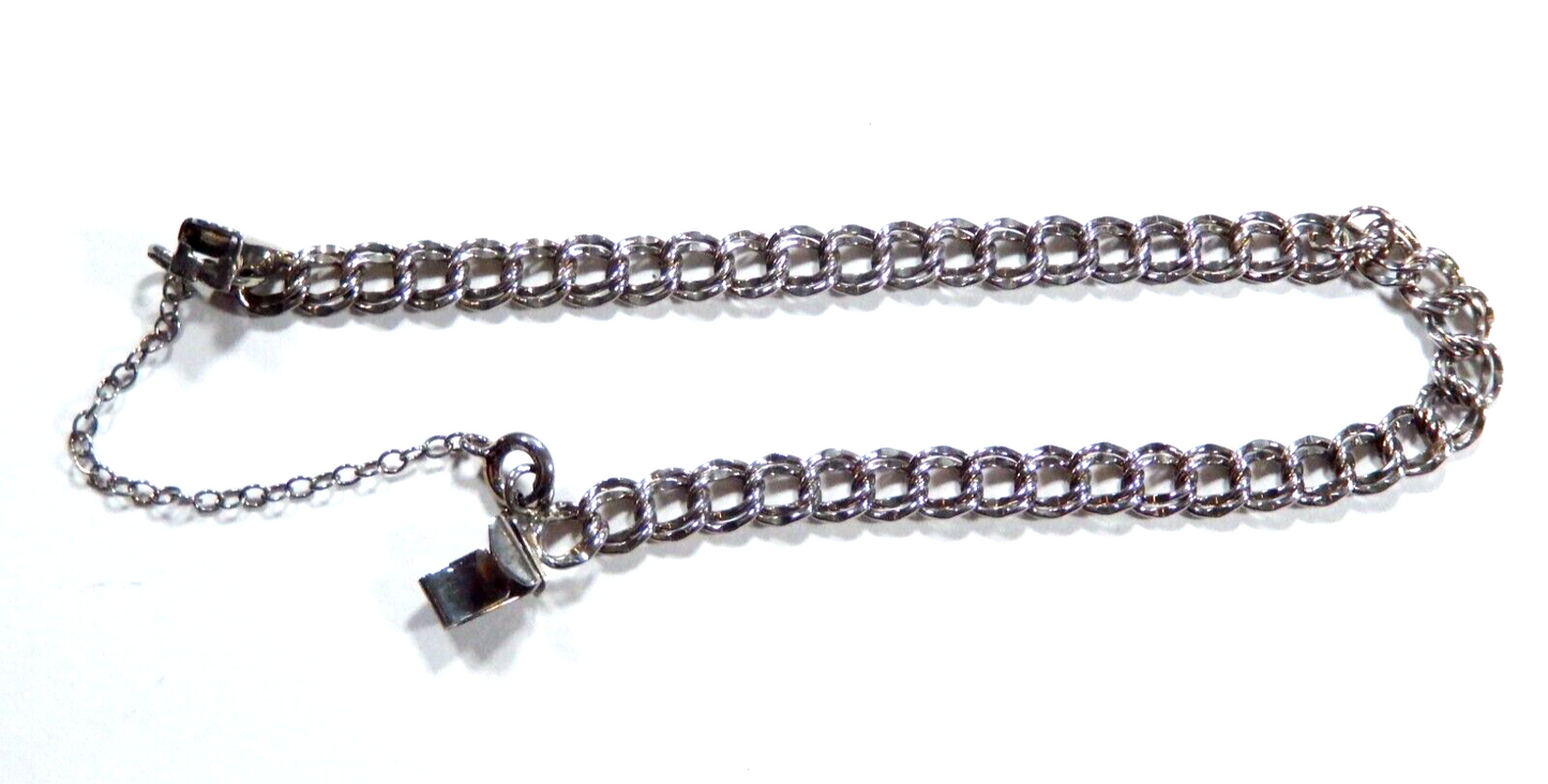 Elco Signed 925 Double Link Charm Bracelet Safety Chain Vintage Fits 6  3/4”